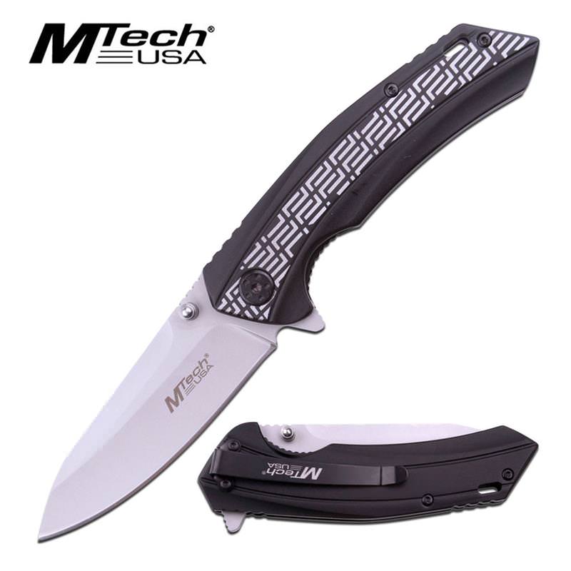 MTech 3.3" Silver Drop Point Blade Black Aluminum Handle EDC Knife - Tophatter's Guns'N'Weapons Store Collectible Weapons - Tophatter Daily Deals