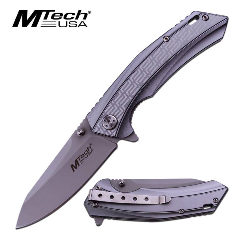 MTech 3.3" Silver Drop Point Blade Grey Aluminum Handle EDC Knife - Tophatter's Guns'N'Weapons Store - FREE SHIPPING Collectible Weapons - Tophatter Daily Deals