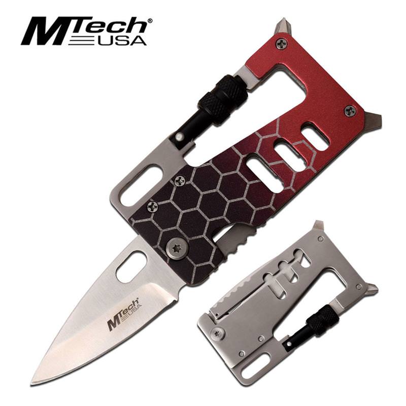 Folding Wallet Knife Multi Tool 3.25" Red Aluminum Tactical Survival Collectible Weapons - Tophatter Daily Deals