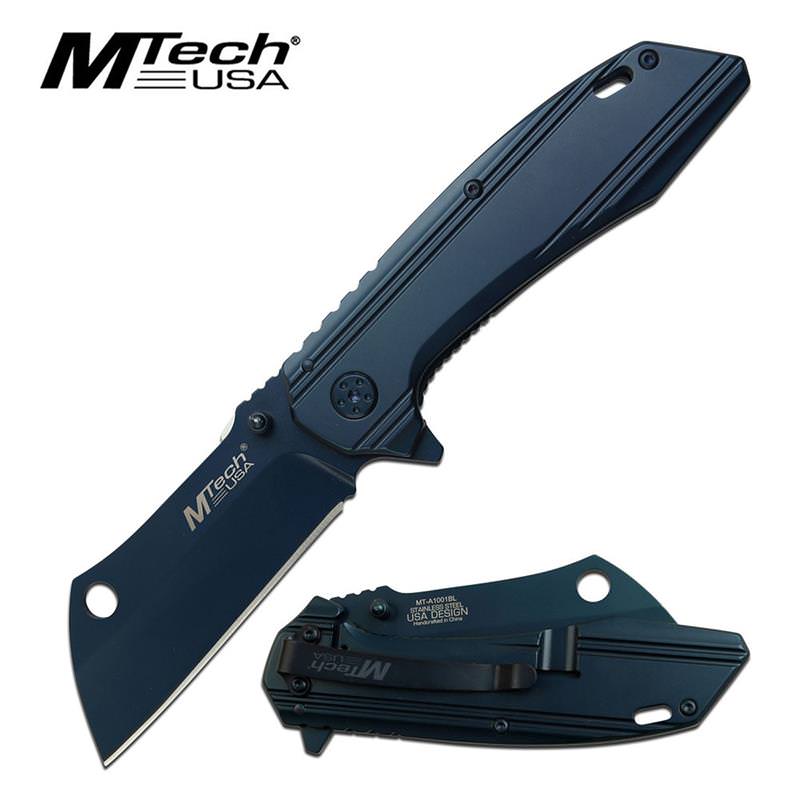 Mtech Blue Titanium Coated Cleaver Blade Spring Assisted Folding Knife - TOPHATTER'S ARMORY DEALS Collectible Weapons - Tophatter Daily Deals