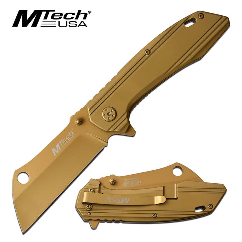 Mtech Copper Titanium Cleaver Blade Spring Assisted Tactical Folding Knife - TOPHATTER'S ARMORY DEALS Collectible Weapons - Tophatter Daily Deals