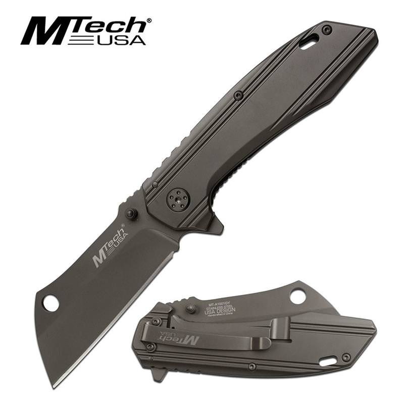 Mtech Gunmetal Gray Cleaver Blade Spring Assisted Tactical Folding Knife Collectible Weapons - Tophatter Daily Deals