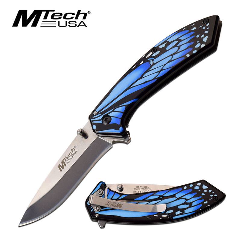 Blue Monarch Butterfly Wing Tactical EDC Spring Assisted Knife Collectible Weapons - Tophatter Daily Deals