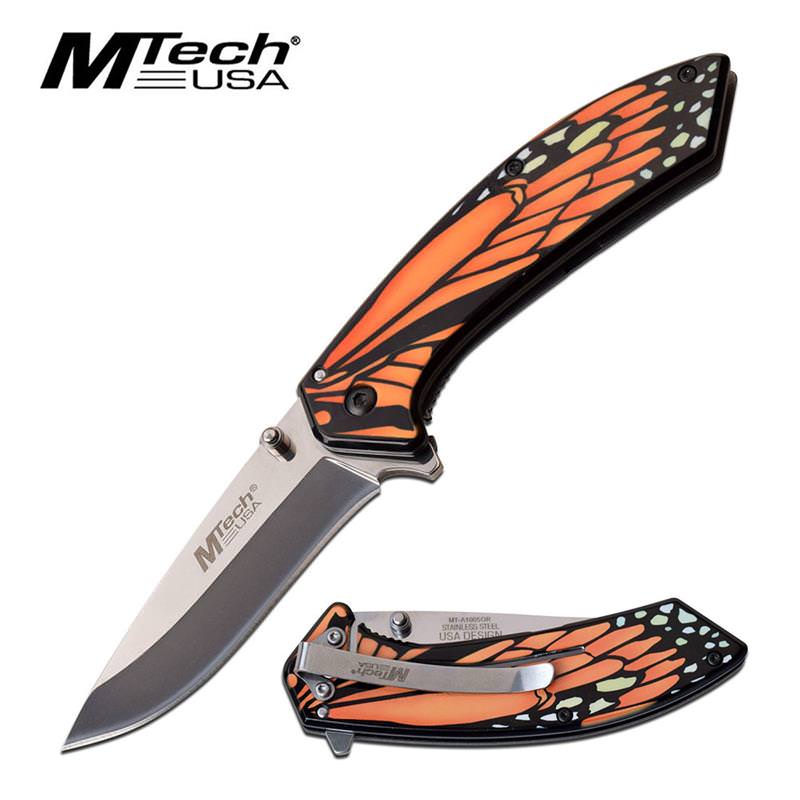 Mtech Orange Monarch Butterfly Wing Spring Assisted Folding Knife - Tophatter's Guns'N'Weapons Store Collectible Weapons - Tophatter Daily Deals