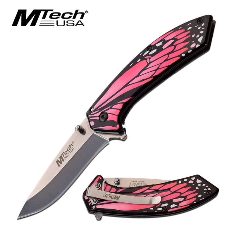 Mtech Pink Monarch Butterfly Wing Spring Assisted Folding Knife - TOPHATTER'S ARMORY DEALS Collectible Weapons - Tophatter Daily Deals