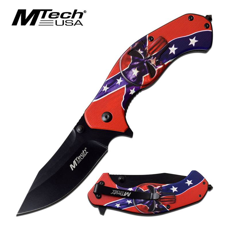 Confederate Flag Skull Spring Assisted Knife Tactical EDC - TOPHATTER'S ARMORY DEALS Collectible Weapons - Tophatter Daily Deals