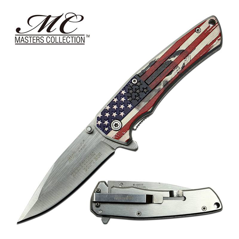 American Flag Skull These Colors Don't Run Blade Spring Assisted Knife - Tophatter's Guns'N'Weapons Store Collectible Weapons - Tophatter Daily Deals