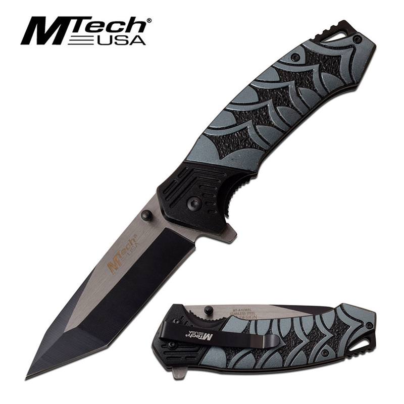 3.5" Black Tanto Blade Gray Katana Handle Tactical Spring Assist Knife - Tophatter's Guns'N'Weapons Store Collectible Weapons - Tophatter Daily Deals