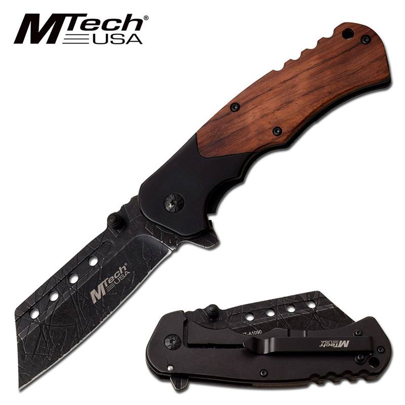 Black Cleaver Blade Spring Assisted Folding Pocket Knife Pakkawood Handle - TOPHATTER'S ARMORY DEALS Collectible Weapons - Tophatter Daily Deals