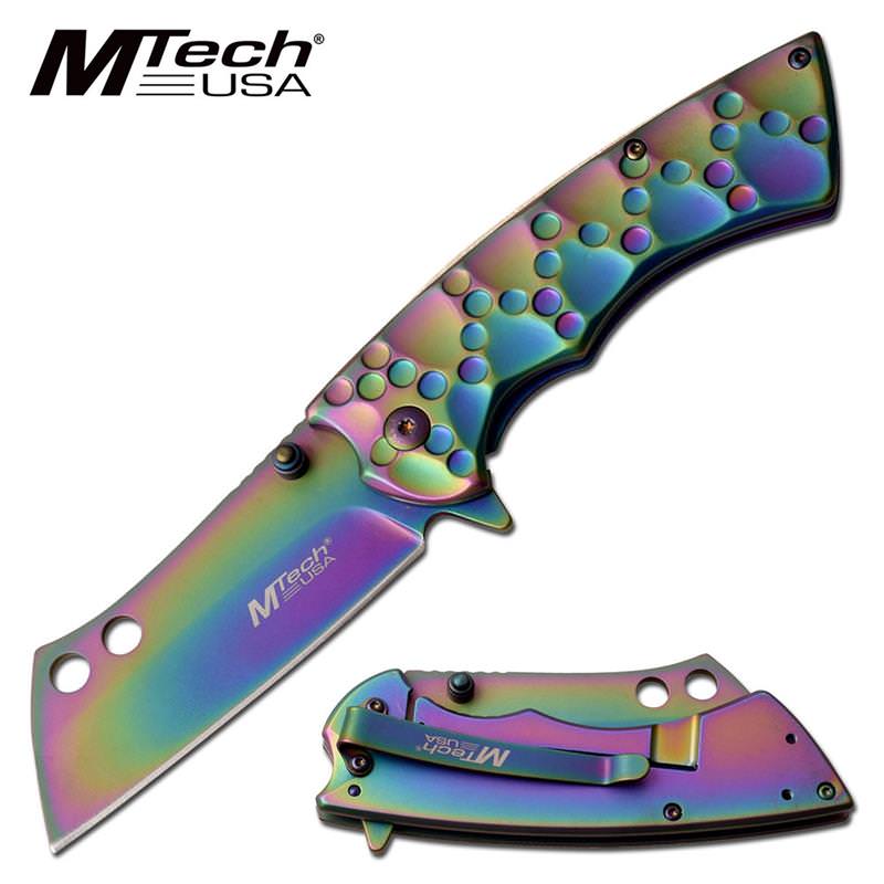 Rainbow Steel Bone Crusher Cleaver Blade Assisted Opening Pocket Knife - Tophatter's Inc. Weapons Store Online Collectible Weapons - Tophatter Daily Deals