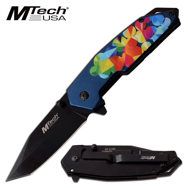 Colorful Embossed Handle Rescue Assisted Opening Folding Pocket Knife Blue - TOPHATTER'S ARMORY DEALS Collectible Weapons - Tophatter Daily Deals