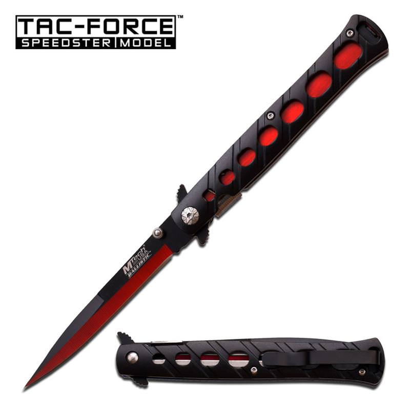 Two Tone Black Red Blade Stiletto Tactical Folding Spring Assist Knife - Tophatter's Guns'N'Weapons Store Collectible Weapons - Tophatter Daily Deals