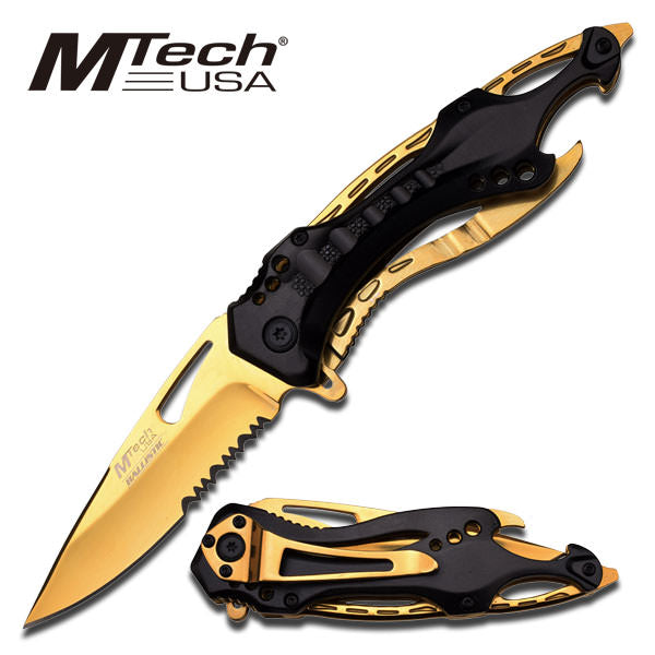 Spring Assisted Open Black Gold Blade Pocket Knife Tactical Collectible Weapons - Tophatter Daily Deals