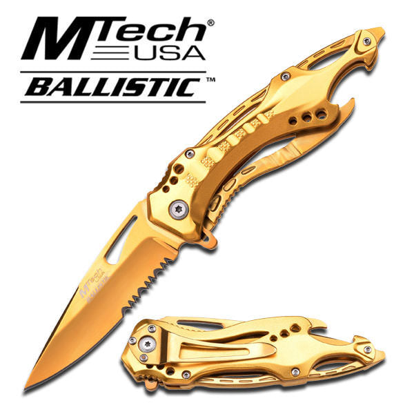 MTech USA Spring Assisted Gold Pocket Screwdriver Can Opener Knife - TOPHATTER'S ARMORY DEALS Collectible Weapons - Tophatter Daily Deals