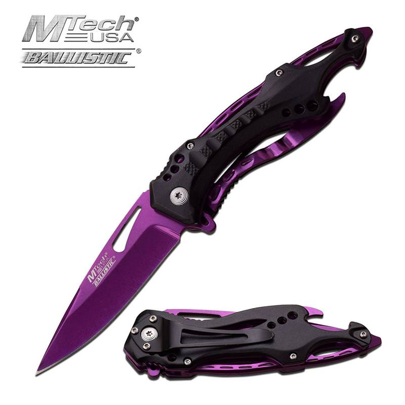 Mtech USA 4.5 Inch Closed Spring Assisted Opening Knife Bottle Opener Purple - TOPHATTER'S ARMORY DEALS Collectible Weapons - Tophatter Daily Deals