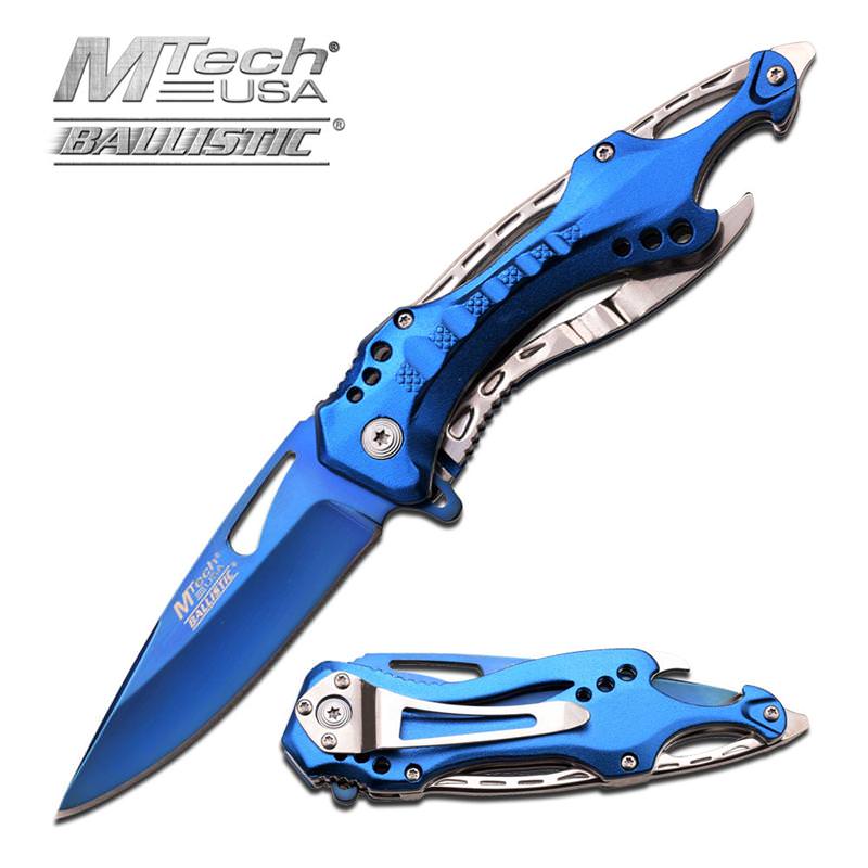 MTech USA Spring Assisted Blue Pocket Screwdriver Can Opener Knife Collectible Weapons - Tophatter Daily Deals