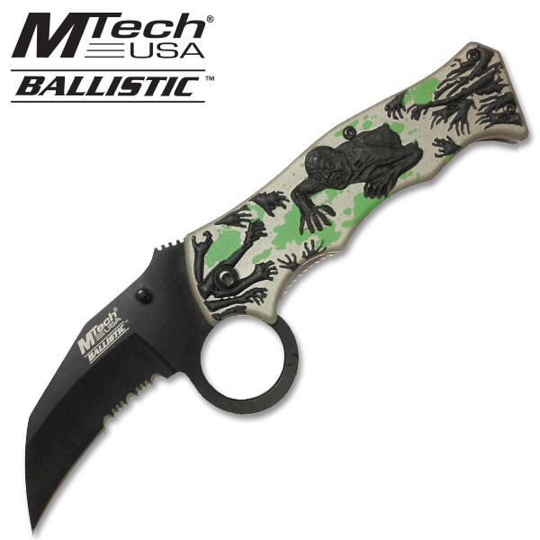 Spring Assist Knife - Black Zombie With Green Blood on Grey Handle - TOPHATTER'S ARMORY DEALS Collectible Weapons - Tophatter Daily Deals