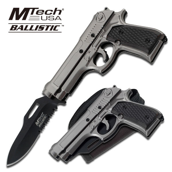 M9 Assisted Opening Knife With Holster 4.75 Inch Closed Grey and Black Collectible Weapons - Tophatter Daily Deals