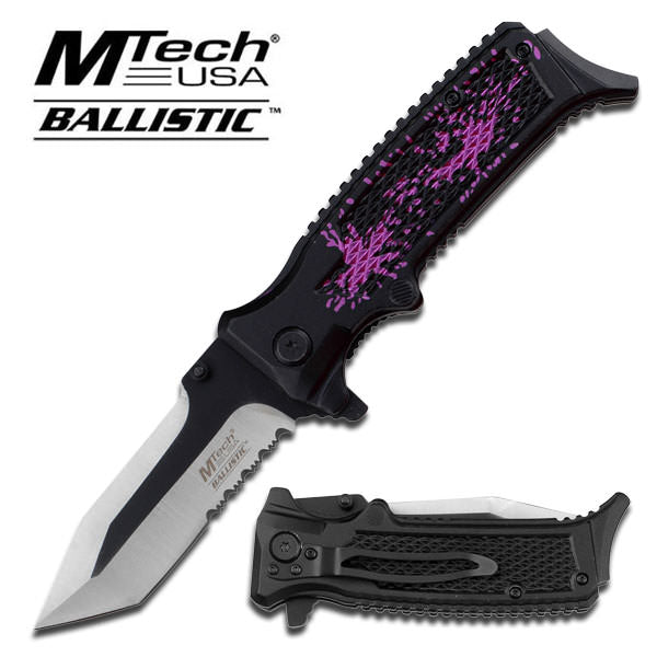 Two Tone Tanto Blade Spring Assist Knife Purple Pattern Handle - TOPHATTER'S ARMORY DEALS Collectible Weapons - Tophatter Daily Deals