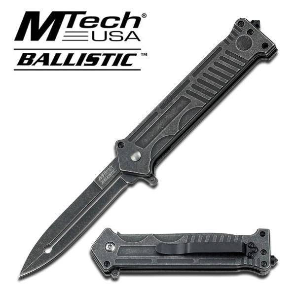 Gray Stone Wash JOKER Stiletto Style Spring Assisted Opening Tactical Pocket Knife - Tophatter's Inc. Weapons Store Online Collectible Weapons - Tophatter Daily Deals