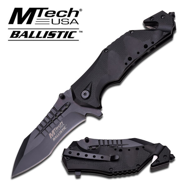 5 Inch Closed All Black Rescue Assisted Opening Pocket Folding Knife - TOPHATTER'S ARMORY DEALS Collectible Weapons - Tophatter Daily Deals