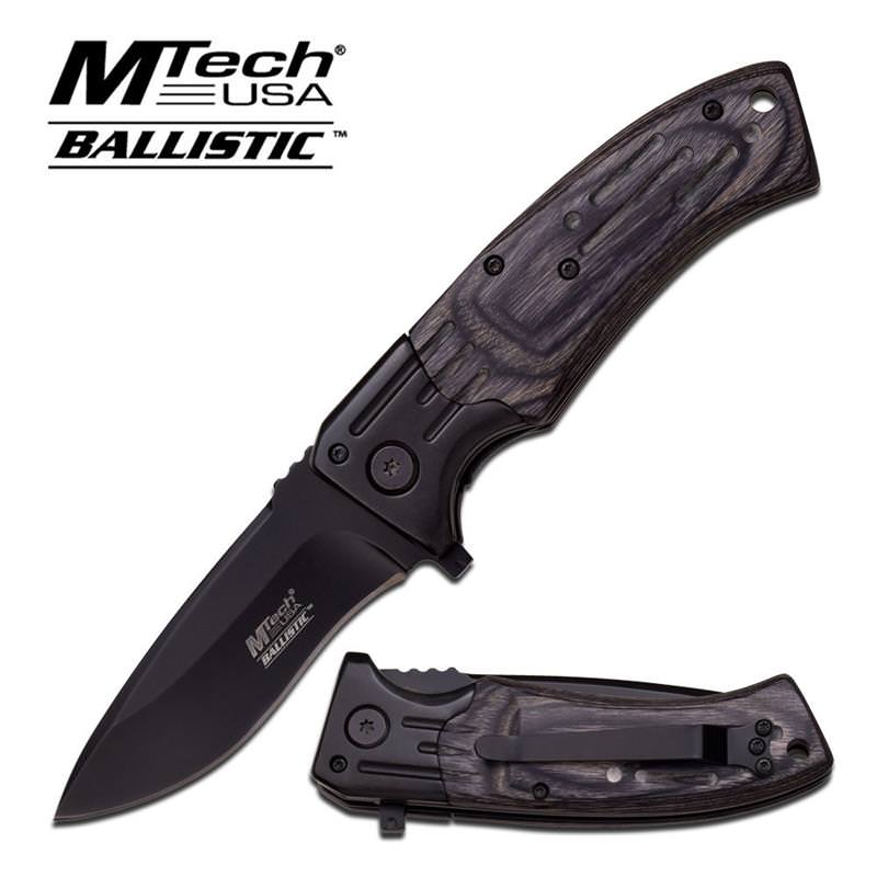 Mtech Black Wood Heavy Duty Spring Assisted Folding Pocket Knife Collectible Weapons - Tophatter Daily Deals