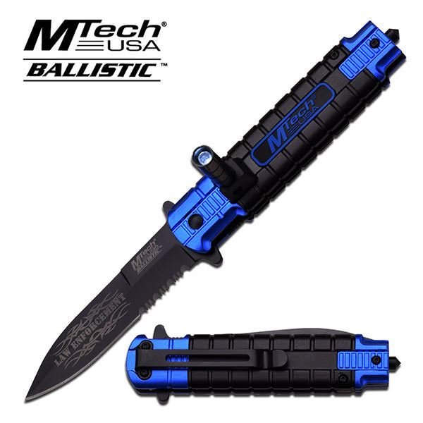 Blue LED SOS Rescue Spring Assist Assisted Knife Law Enforcement Collectible Weapons - Tophatter Daily Deals