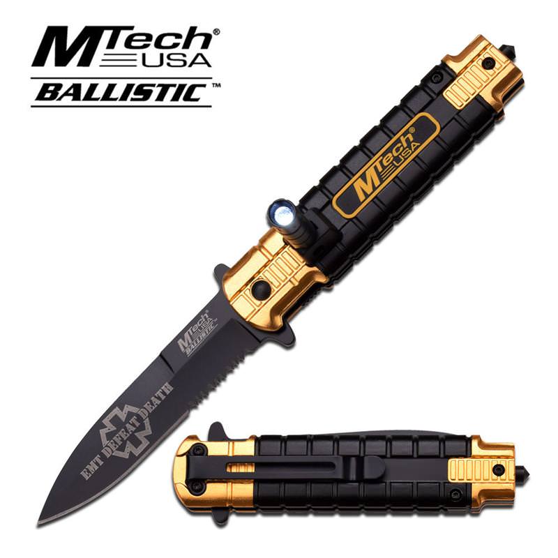 EMT Spring Assisted LED Knife 4.7 Inches Closed Orange and Black Handle - TOPHATTER'S ARMORY DEALS Collectible Weapons - Tophatter Daily Deals