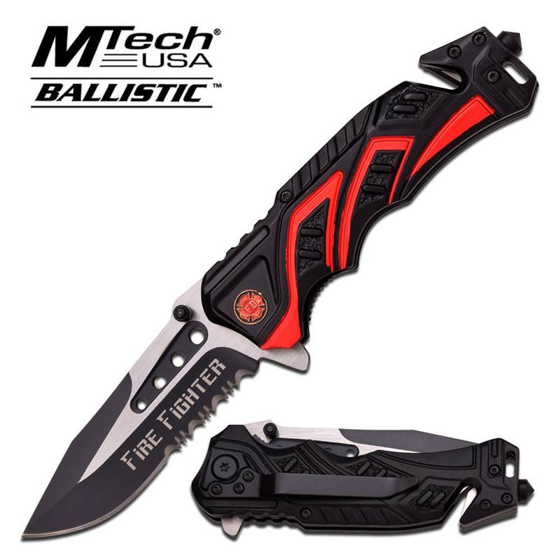 MTech Fire Fighter Rescue Spring Assist Assisted Knife - Tophatter's Guns'N'Weapons Store - FREE SHIPPING Collectible Weapons - Tophatter Daily Deals