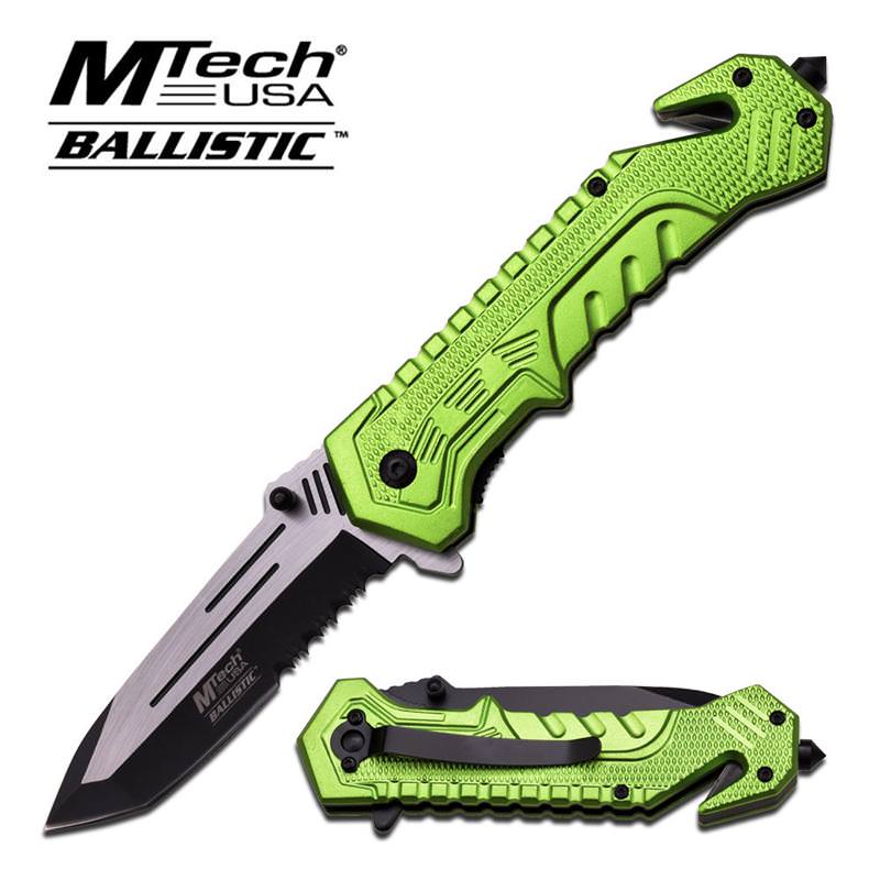 Green Serrated Tactical Rescue Tanto Spring-Assisted Folding Knife - Tophatter's Guns'N'Weapons Store Collectible Weapons - Tophatter Daily Deals