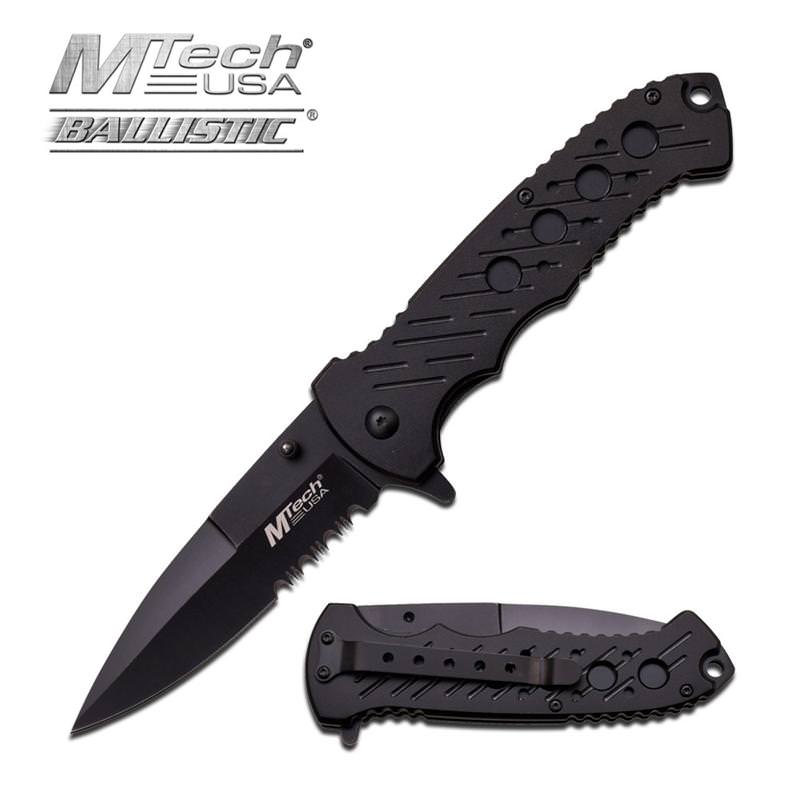 Mtech Ballistic Full Black Spring Assisted Opening Folding Knife - TOPHATTER'S ARMORY DEALS Collectible Weapons - Tophatter Daily Deals