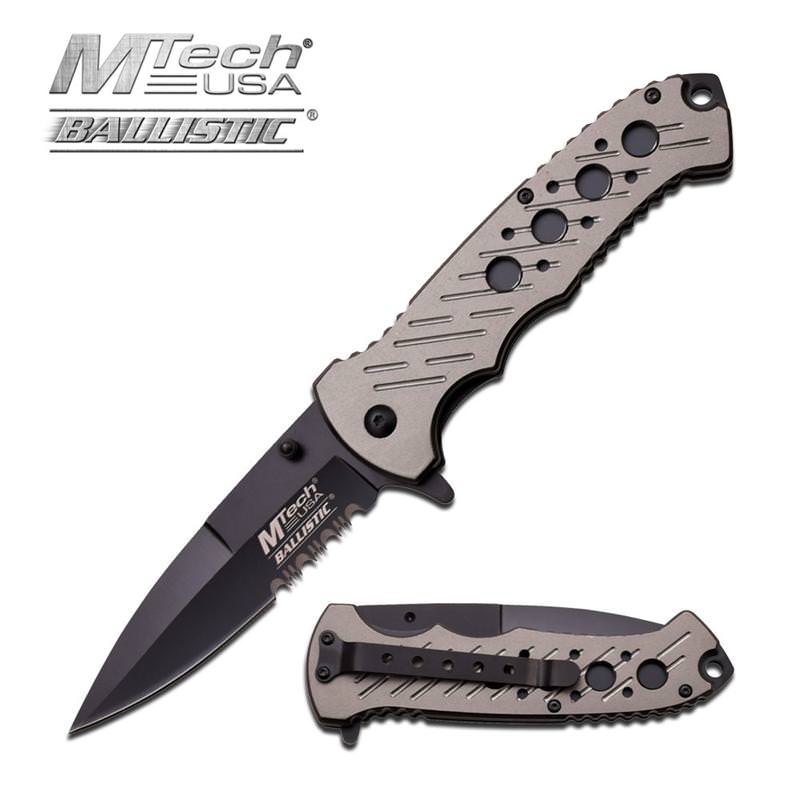 5" Gray Black Serrated Stiletto Blade Spring Assisted Knife - TOPHATTER'S ARMORY DEALS Collectible Weapons - Tophatter Daily Deals