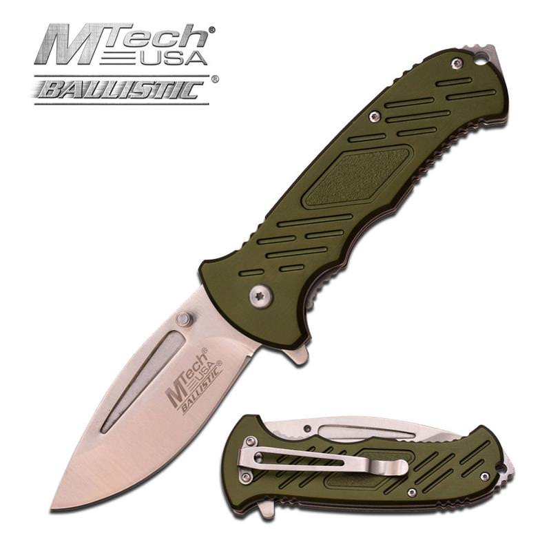 Mtech Tactical Spring Assist Knife Army Green Handle - TOPHATTER'S ARMORY DEALS Collectible Weapons - Tophatter Daily Deals