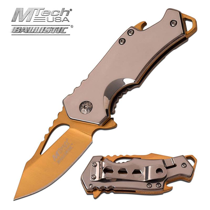 3 Inch Closed Bottle Opener Assisted Opening Knife Gold Blade - Tophatter's Army Products & Self Defense Collectible Weapons - Tophatter Daily Deals