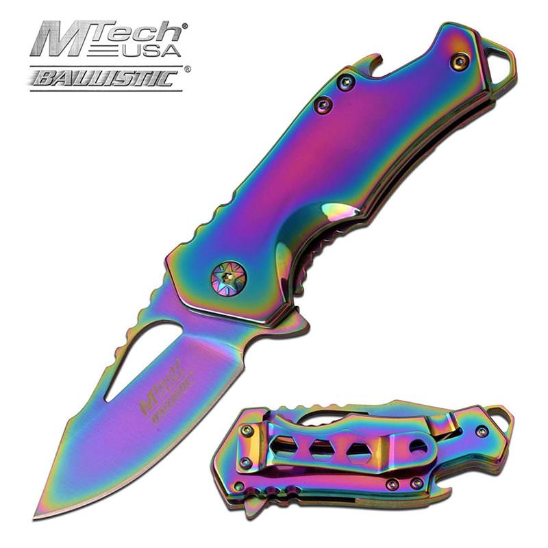 3 Inch Closed Bottle Opener Assisted Opening Knife Rainbow Blade - Tophatter's Guns'N'Weapons Store - FREE SHIPPING Collectible Weapons - Tophatter Daily Deals