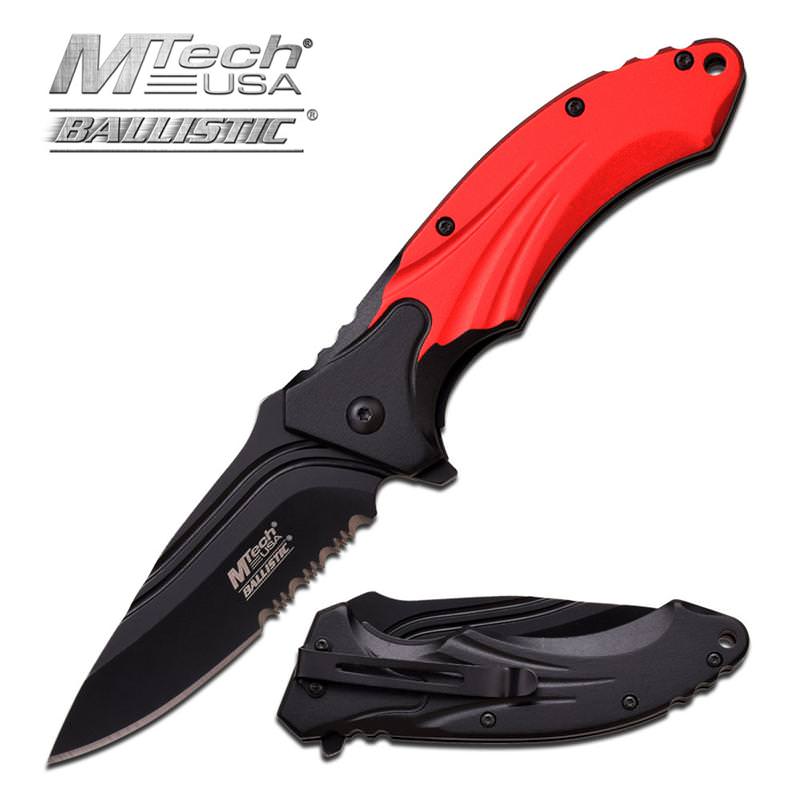 Mtech Ballistic Red Handle Assisted Opening Knife - TOPHATTER'S ARMORY DEALS Collectible Weapons - Tophatter Daily Deals