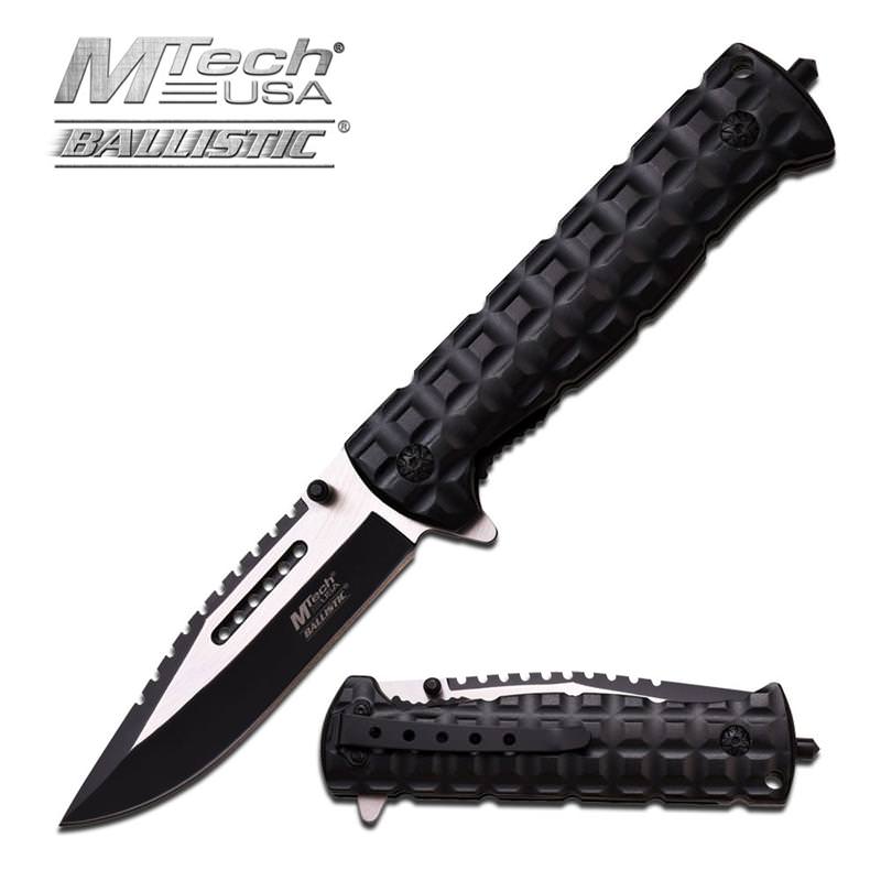 9" Black Silver Blade Tactical Glass Breaker Spring Assisted Knife Collectible Weapons - Tophatter Daily Deals