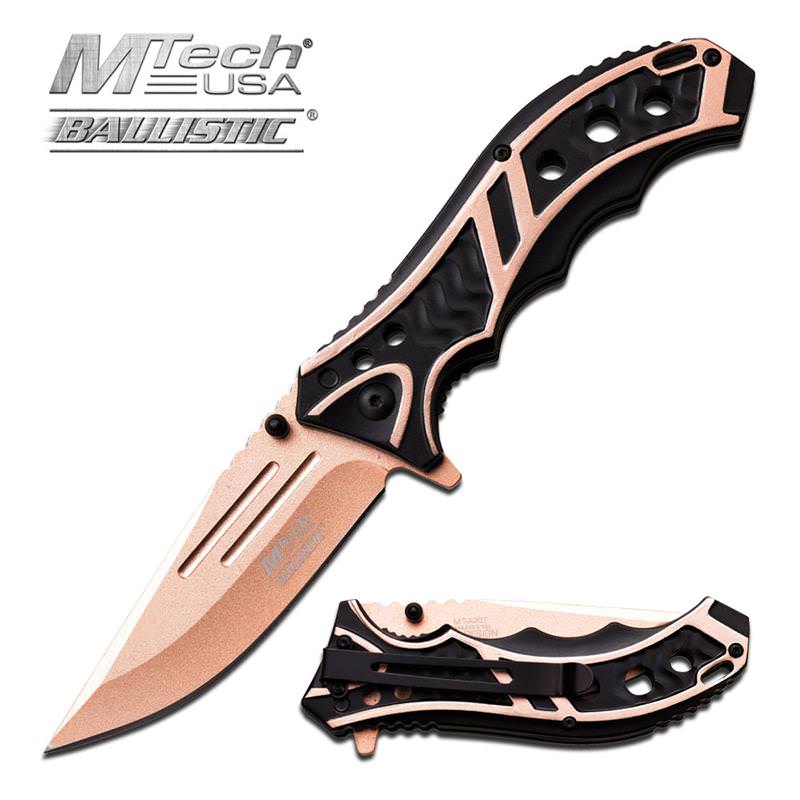 Mtech 3.5 Inch Closed Pearl Gold Blade Assisted Opening Folding Knife - Tophatter's Guns'N'Weapons Store Collectible Weapons - Tophatter Daily Deals