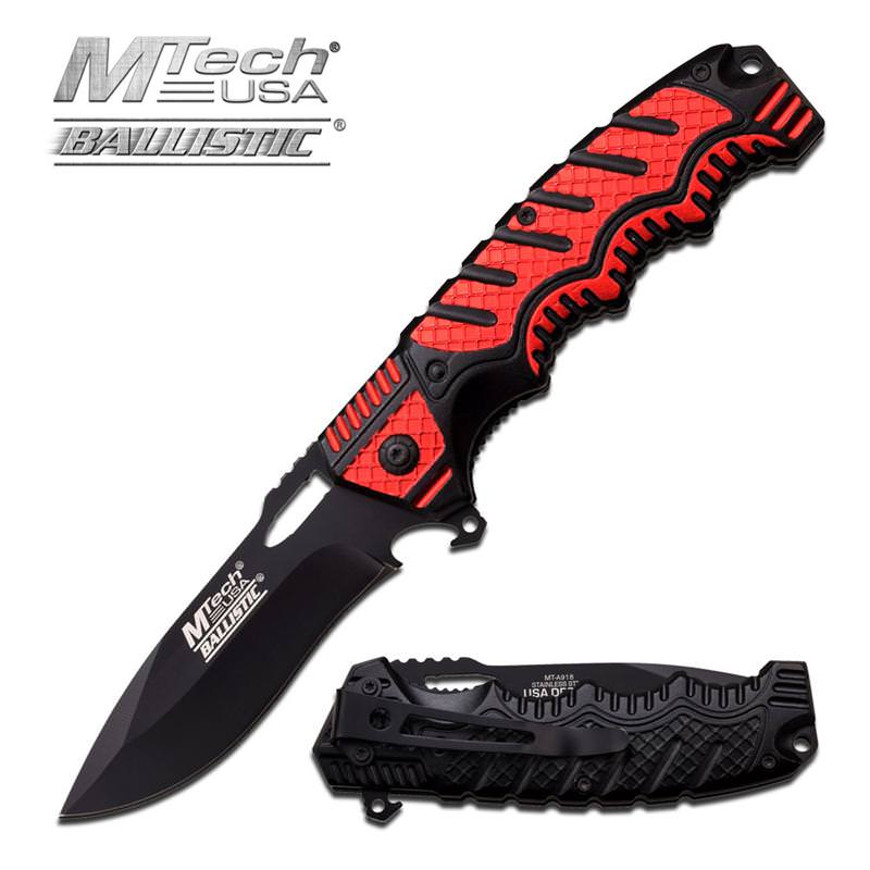 Mtech Red and Black Handle Spring Assist Knife With Bottle Opener - Tophatter's Guns'N'Weapons Store Collectible Weapons - Tophatter Daily Deals
