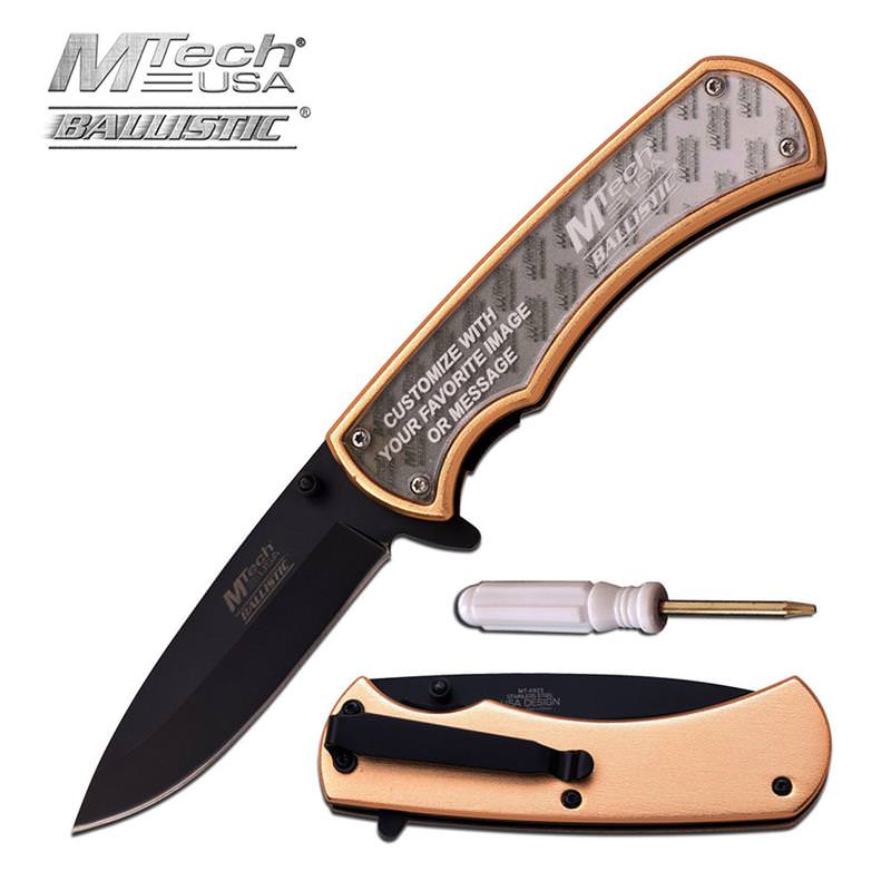 Spring Assisted Holding Pocket Knife W/ Customizable Design Handle Collectible Weapons - Tophatter Daily Deals