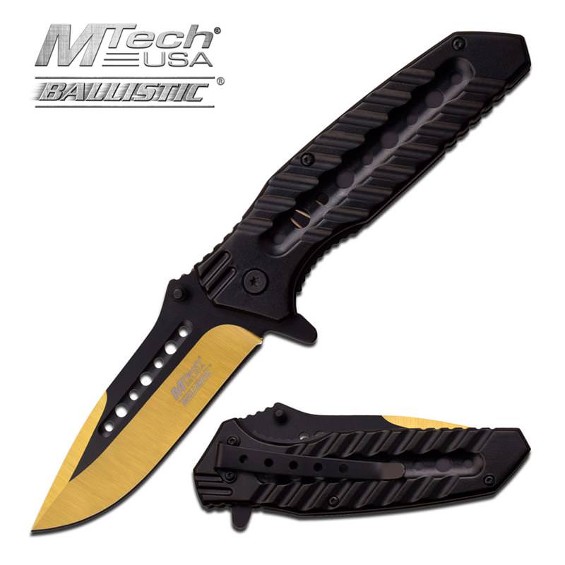 MTech USA Gold And Black Handle Spring Assisted Knife - TOPHATTER'S ARMORY DEALS Collectible Weapons - Tophatter Daily Deals