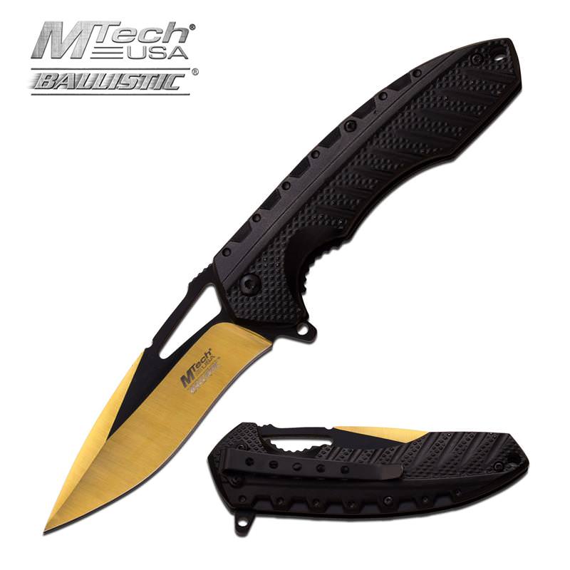 Mtech Gold & Black Finish Blade Spring Assist Assisted Knife - Tophatter's Guns'N'Weapons Store Collectible Weapons - Tophatter Daily Deals