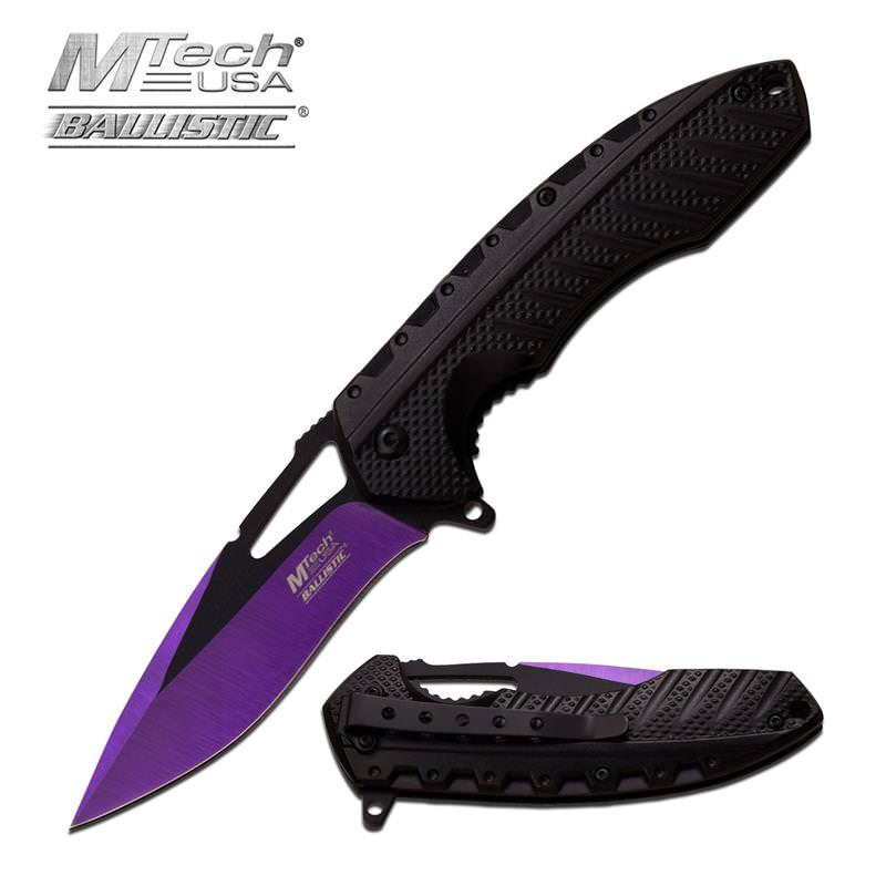 Mtech Purple & Black Finish Blade Spring Assist Assisted Knife - Tophatter's Guns'N'Weapons Store Collectible Weapons - Tophatter Daily Deals