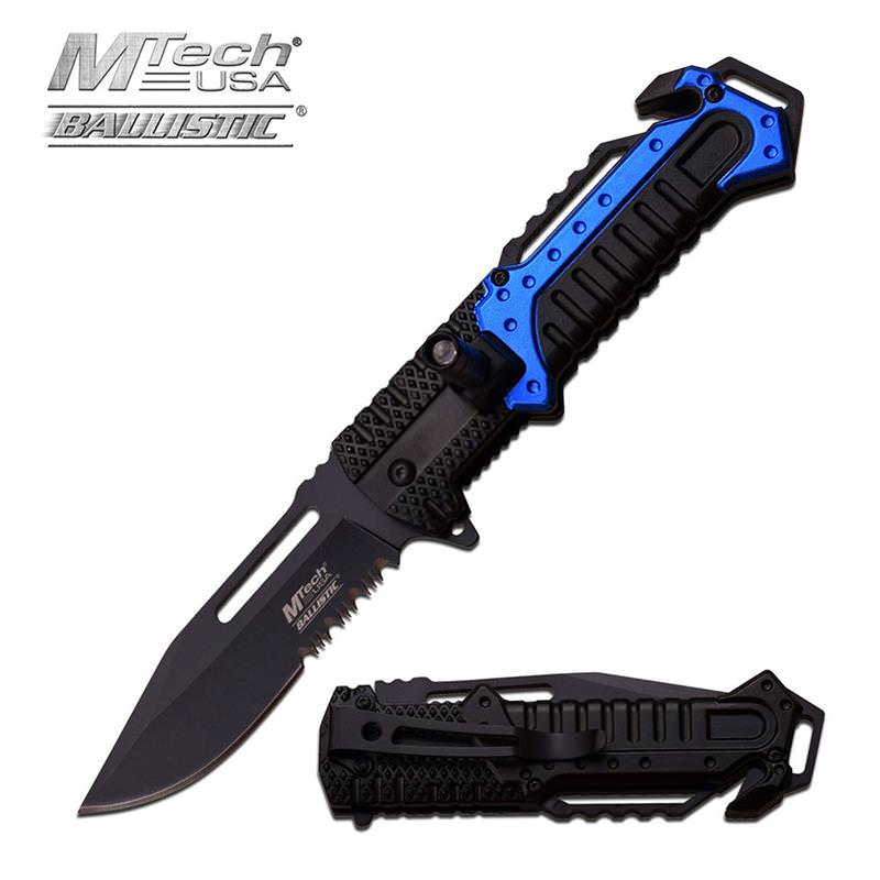 Blue Aluminum Tactical Rescue Assisted Opening Knife Collectible Weapons - Tophatter Daily Deals