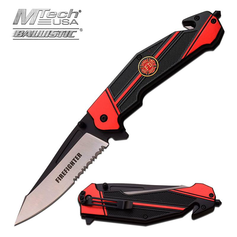 Fire Fighter Two-Tone Blade Tactical Spring Assist Serrated Rescue Knife - TOPHATTER'S ARMORY DEALS Collectible Weapons - Tophatter Daily Deals