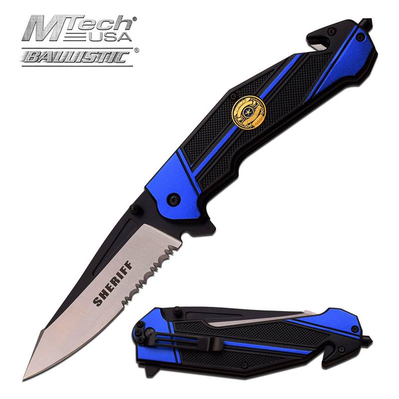 Sheriff Tactical Spring Assist Serrated Rescue Knife Law Enforcement - Tophatter's Guns'N'Weapons Store - FREE SHIPPING Collectible Weapons - Tophatter Daily Deals