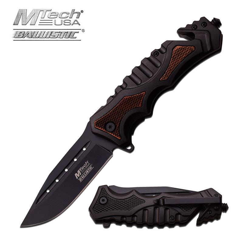 MTech Tactical Rescue Spring Assist Knife PakkaWood Insert Handle - TOPHATTER'S ARMORY DEALS Collectible Weapons - Tophatter Daily Deals