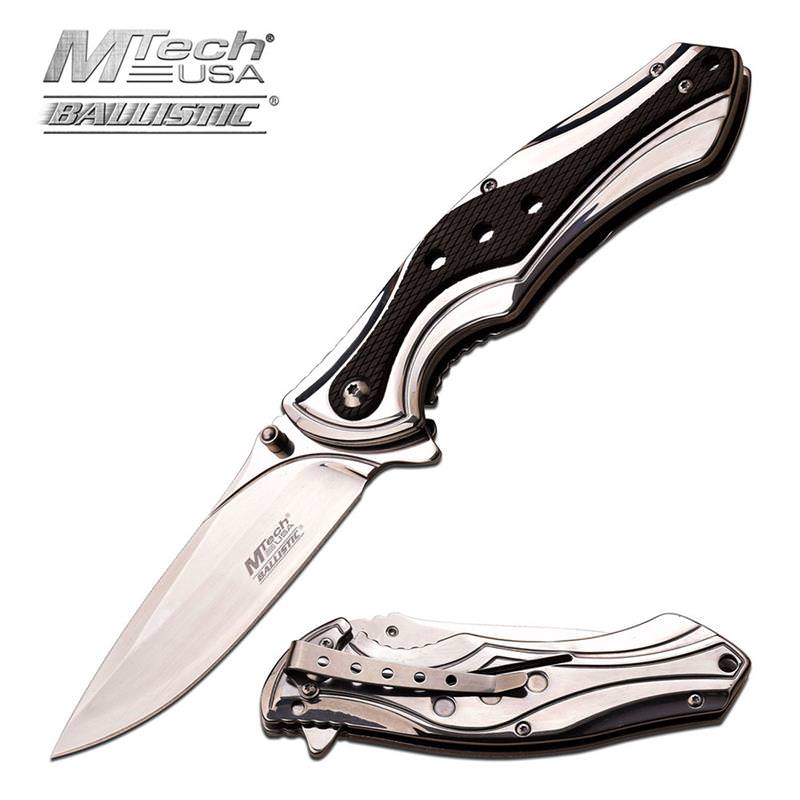 MTech USA Ballistic Black Mirror Reflect Tactical Spring Assist Pocket Knife - Tophatter's Inc. Weapons Store Online Collectible Weapons - Tophatter Daily Deals