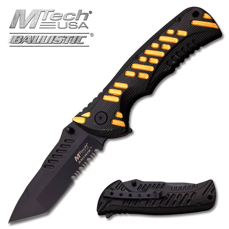M-Tech Dash Gold Spring Assisted Knife - Tanto Black Serrated Blade - TOPHATTER'S ARMORY DEALS Collectible Weapons - Tophatter Daily Deals