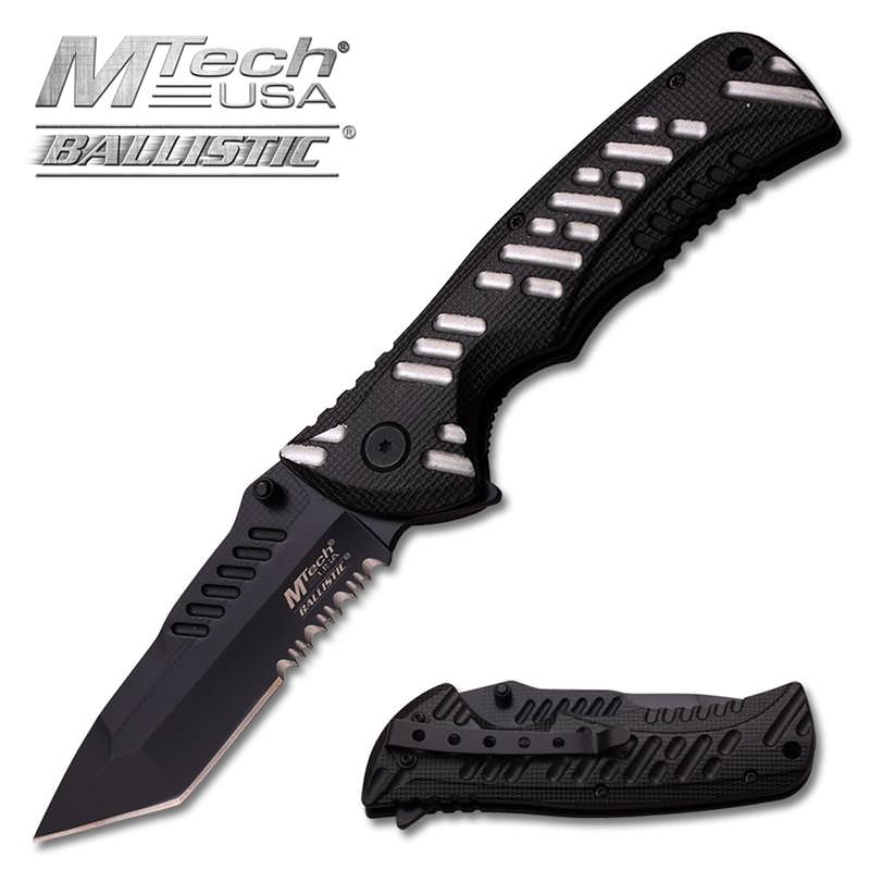 M-Tech Dash Grey Spring Assisted Knife - Tanto Black Serrated Blade - TOPHATTER'S ARMORY DEALS Collectible Weapons - Tophatter Daily Deals